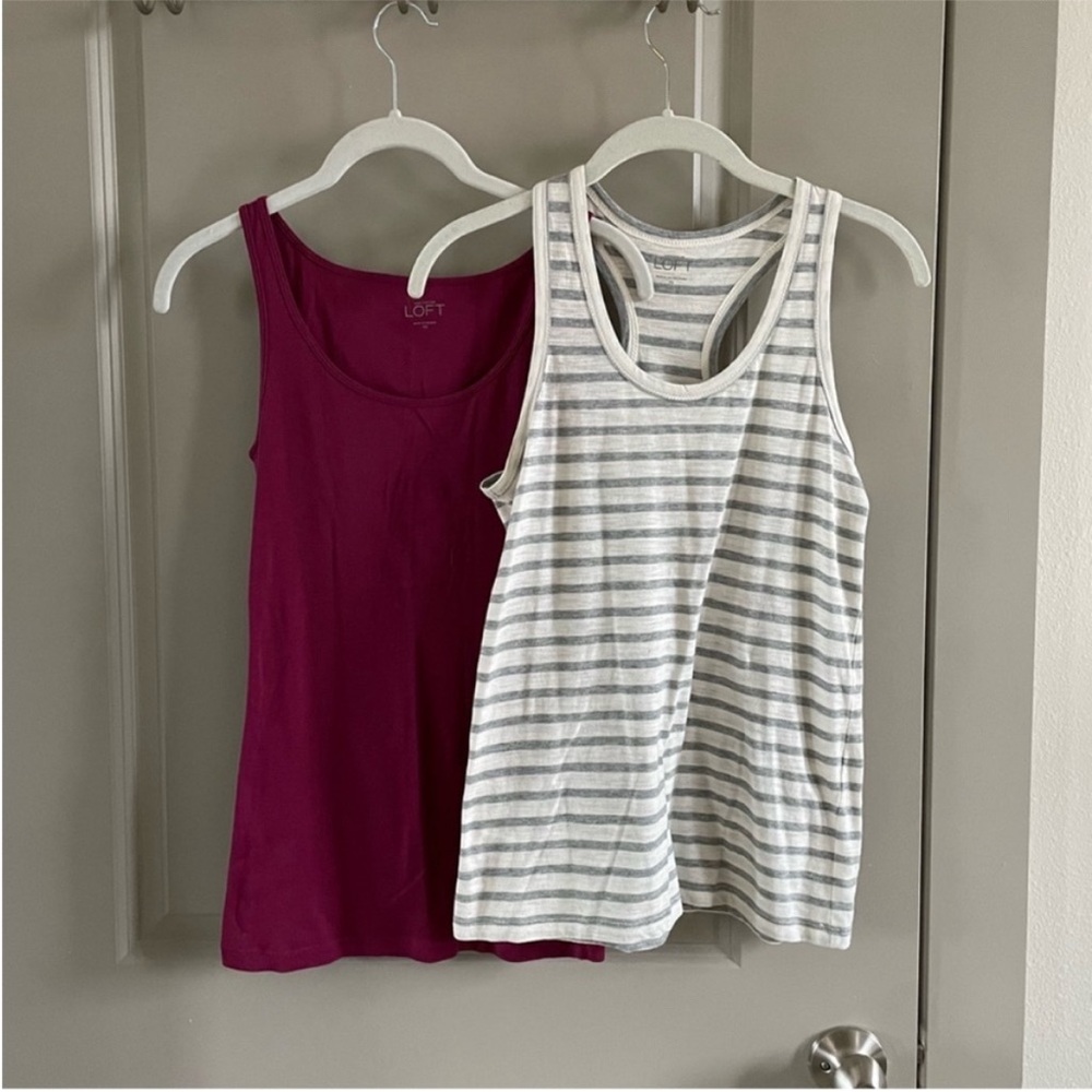 LOFT Women's Tank Tops - Burgundy and Gray Striped